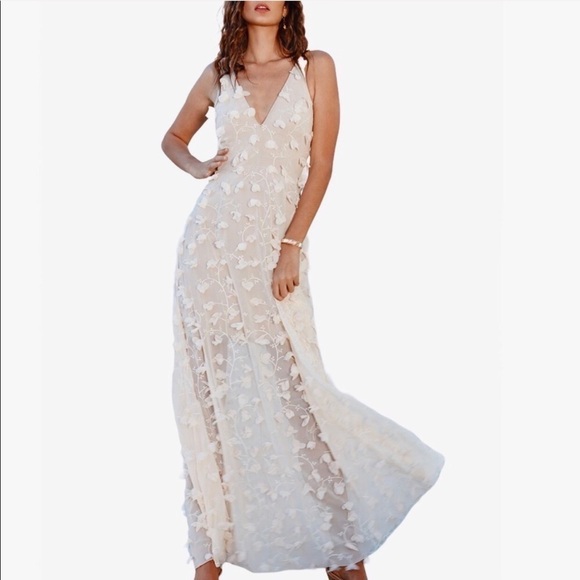 Dress The Population Appliqué Maxi Dress Gown in cream size S - Picture 2 of 16